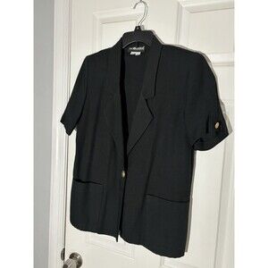 Vintage Women’s Black Short Sleeve Blazer Shoulder Pads 10p Gold work